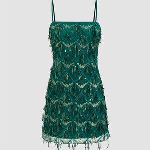 Cider Green and Gold Beaded Mini Dress